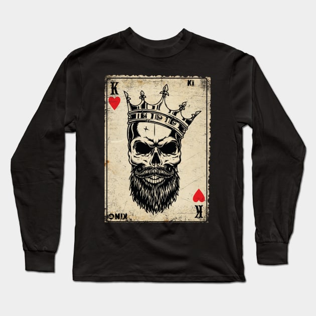 King And Queen Skull Card Hearts Flush Couple Skull Long Sleeve T-Shirt by Rogamshop